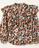 NWT Something Navy Cream Multi Floral Ruffle Long Sleeve Blouse Size Medium