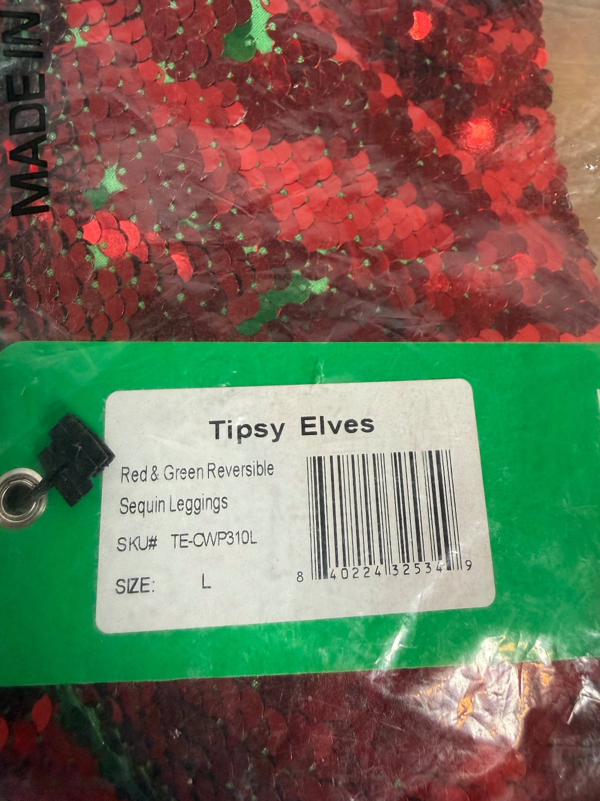 NWT Tipsy Elves Red & Green Reversible Sequin High Waisted Leggings Size Large