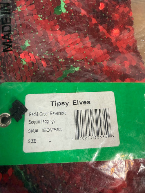 NWT Tipsy Elves Red & Green Reversible Sequin High Waisted Leggings Size Large