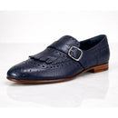 Santoni Women’s NWB Navy Leather Monk Strap Brogue Loafers EU 35 US 5