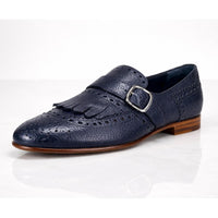 Santoni Women’s NWB Navy Leather Monk Strap Brogue Loafers EU 35 US 5