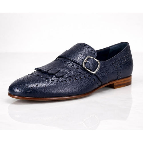 Santoni Women’s NWB Navy Leather Monk Strap Brogue Loafers EU 35 US 5