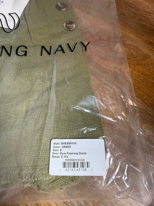 NWT Something Navy Ryan Paperbag Green Shorts Frayed Hem Size Small