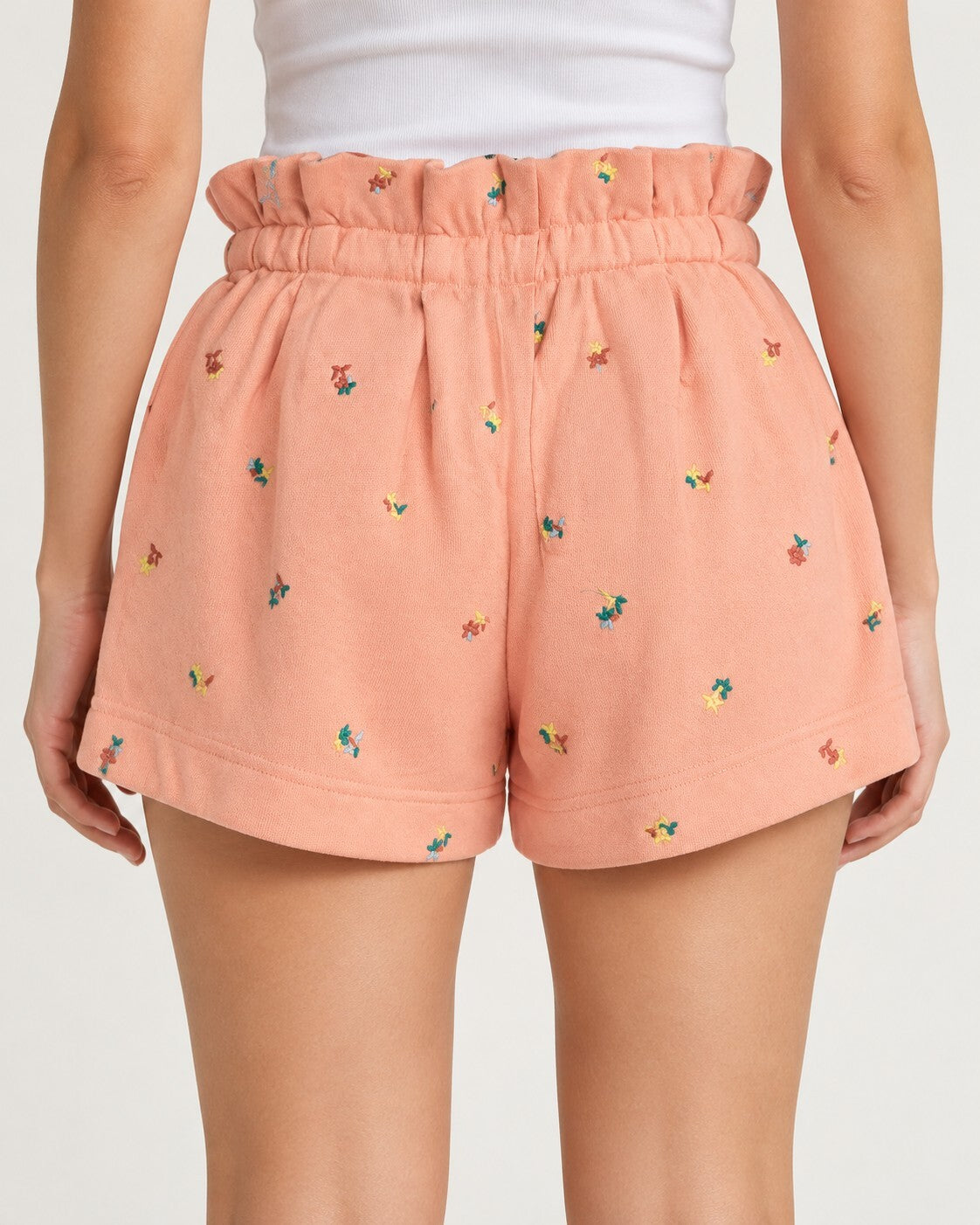 NWT Something Navy Hazel Floral Paperbag Sweatshorts Pale Peach Size Small