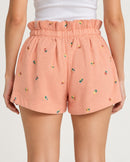 NWT Something Navy Hazel Floral Paperbag Sweatshorts Pale Peach Size Small