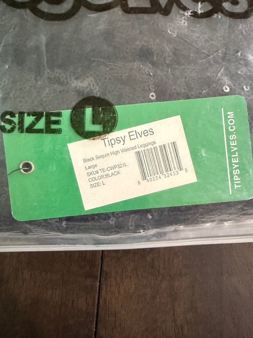 NWT Tipsy Elves Black Sequin High Waisted Leggings Size Large