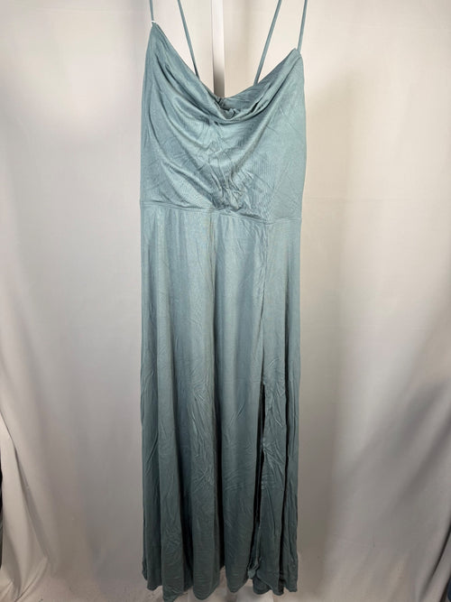 NWT Halara Ribbed Cowl Neck Lace Up Midi Dress Clear Green Size Large