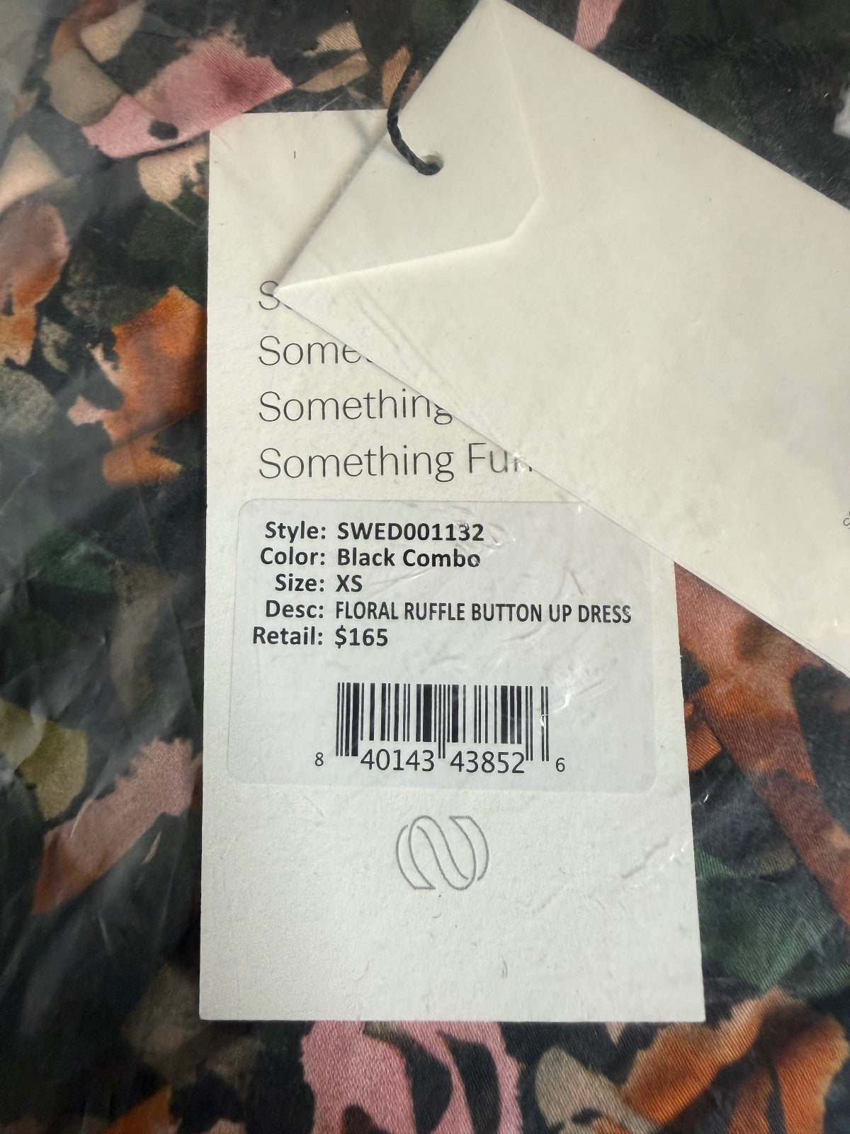 NWT Something Navy Floral Ruffle Button Up Dress Black Combo Size XS