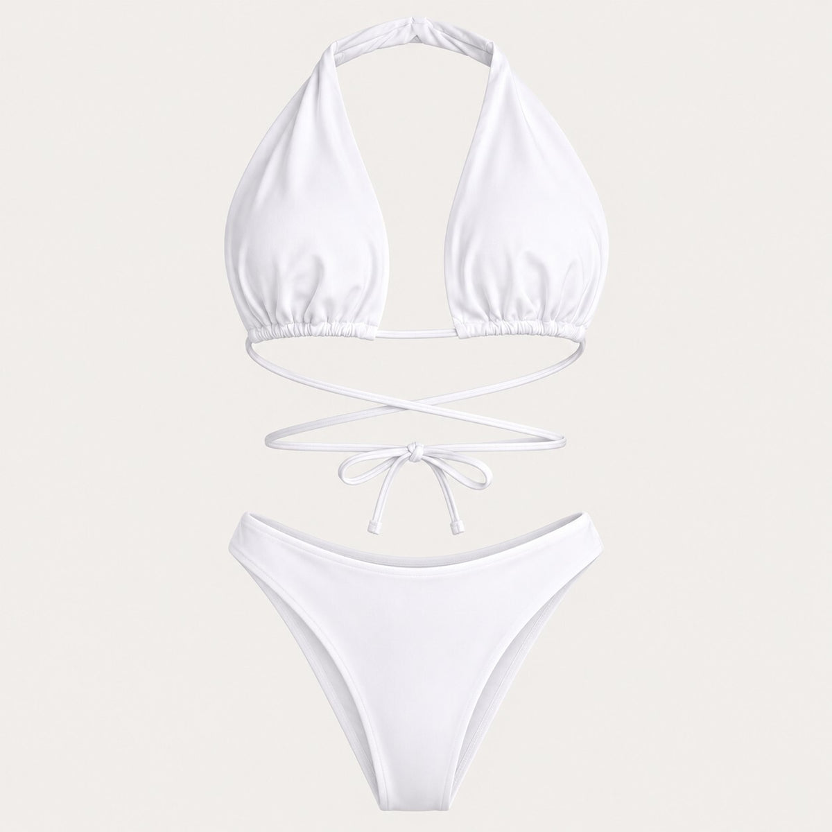 NWT Cupshe Bright White Crisscross Halter Cheeky Bikini 3Pc Mesh Cover Up Size S