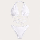 NWT Cupshe Bright White Crisscross Halter Cheeky Bikini 3Pc Mesh Cover Up Size S