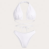 NWT Cupshe Bright White Crisscross Halter Cheeky Bikini 3Pc Mesh Cover Up Size S
