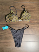 NWT Cupshe Bikini Set Black Yellow 2 Piece Size Medium
