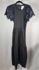 NWT Something Navy Black Combo Floral Eyelet Embroidered Tiered Dress Size XS