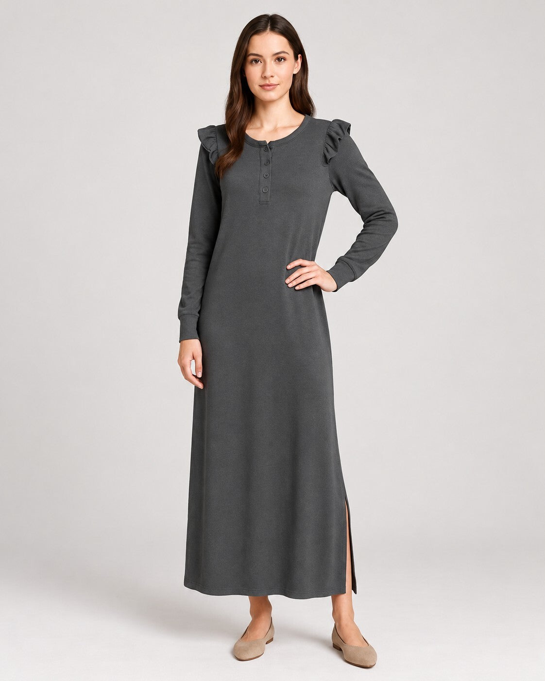 NWT Revolve By Z Supply Charcoal Gray Ruffle Maxi Dress Size Medium