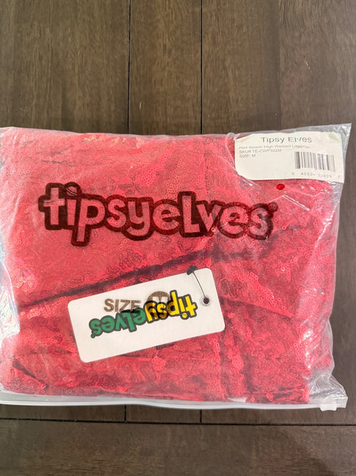 NWT Tipsy Elves Red Sequin High Waisted Leggings Size Medium