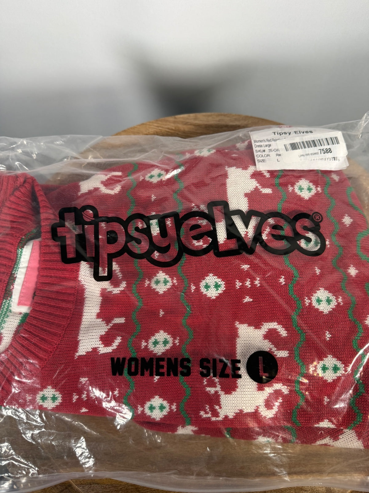 NWT Tipsy Elves Women's Red Reindeer Sweater Dress Size Large