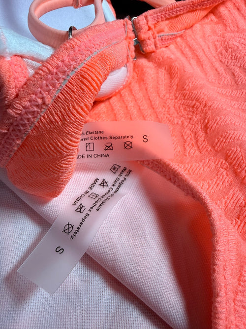 NWT CUPSHE Coral Pink Textured Two Piece Bikini Set Size Small