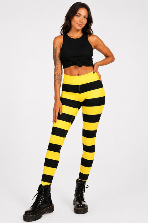 NWT Tipsy Elves Bumblebee Striped Halloween Leggings Size Medium