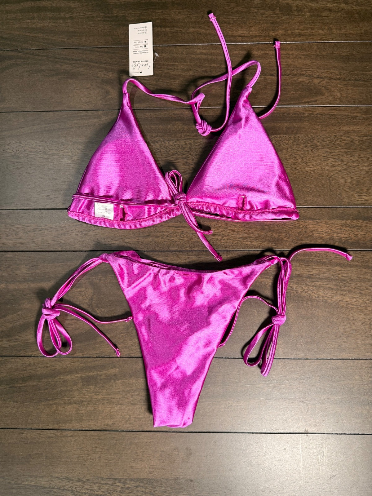 NWT CUPSHE Women’s Pink Triangle Tie Side Bikini Set Size Medium