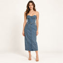 NWT Steve Madden Denim Corset Midi Dress Size Small