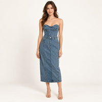 NWT Steve Madden Denim Corset Midi Dress Size Small