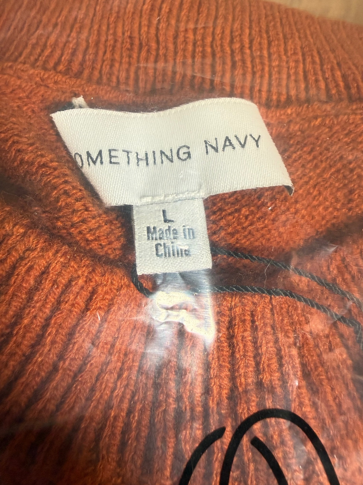 NWT Something Navy Burnt Orange Floral Embroidered Crew Neck Sweater Size Large