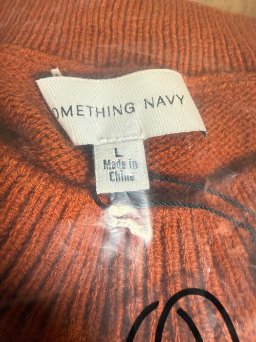 NWT Something Navy Burnt Orange Floral Embroidered Crew Neck Sweater Size Large