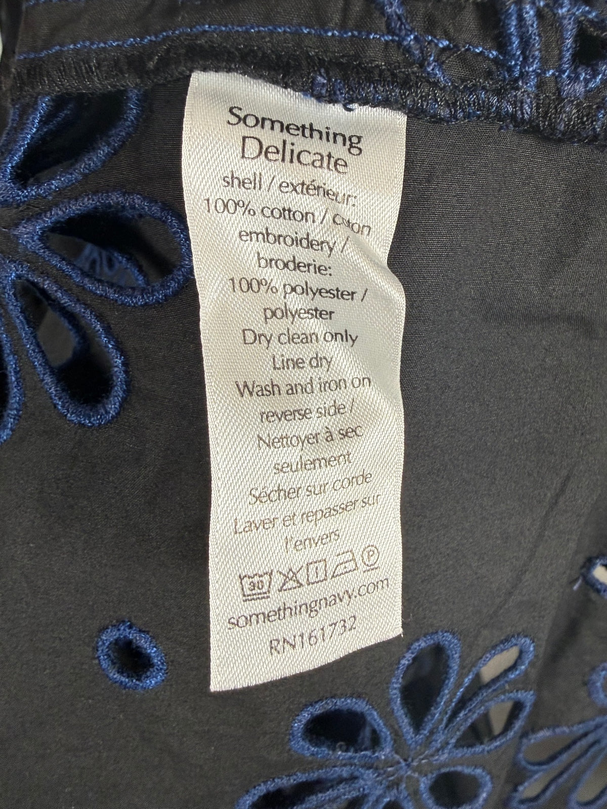 NWT Something Navy Black Combo Floral Eyelet Embroidered Tiered Dress Size XS