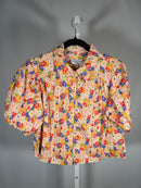 NWT Something Navy Floral Puff Sleeve Button Up Blouse Cream Multi Size Medium