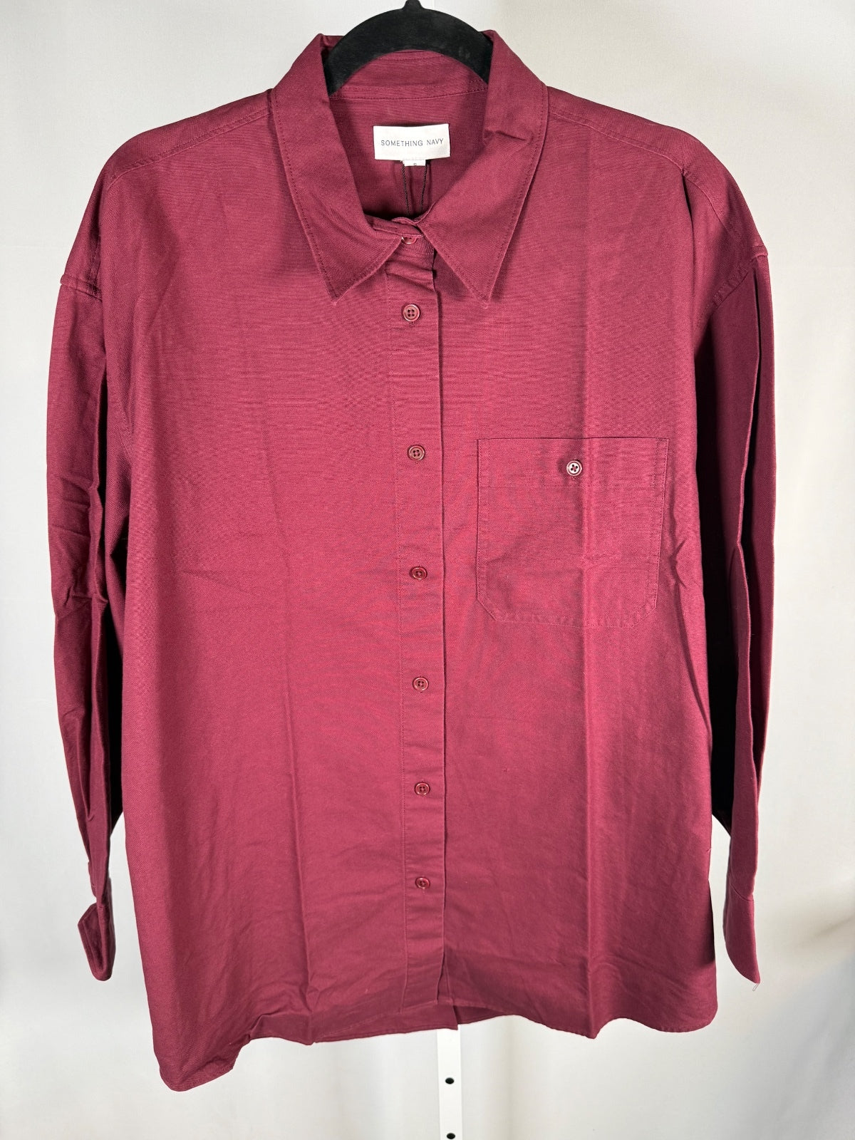 NWT Something Navy Burgundy Classic Button Up Long Sleeve Shirt Size Small