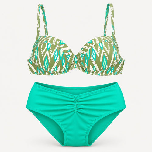 NWT Cupshe Green Ruched Two Piece Bikini Swimsuit Size Small