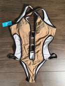 NWT Cupshe Tan Black Rhinestone Strappy Cutout One Piece Swimsuit Size Small