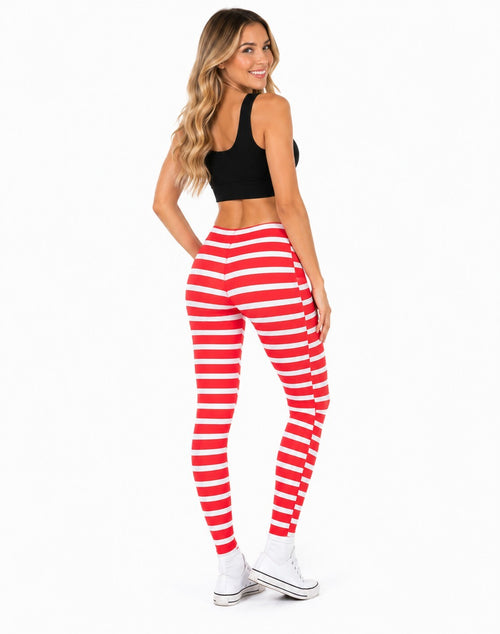 NWT Tipsy Elves Red and White Striped Leggings Size Medium