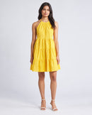 NWT Eliza J Yellow Midi Dress with Eyelet Detail Size 4