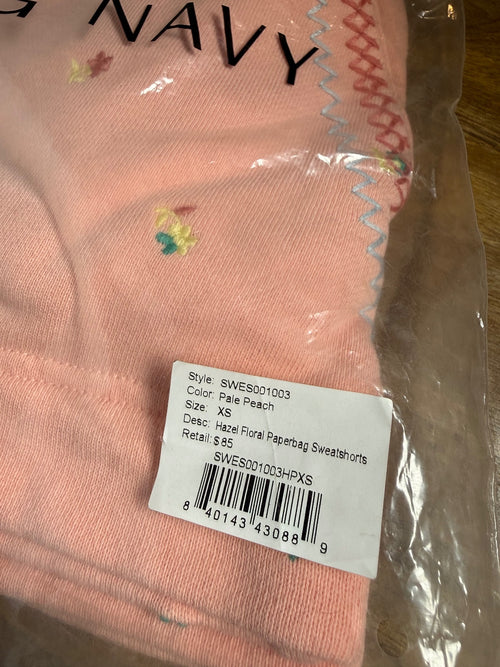 NWT Something Navy Hazel Floral Paperbag Sweatshorts Pale Peach Size XS
