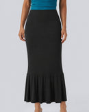 NWT Halara Mid Rise Ruched Midi Mermaid Skirt Black Size M