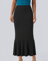 NWT Halara Mid Rise Ruched Midi Mermaid Skirt Black Size M
