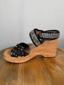 NWB Linea Paolo Varena Black Raffia Embellished Wedge Sandals Size 7