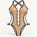 NWT Cupshe Tan Black Rhinestone Strappy Cutout One Piece Swimsuit Size Small