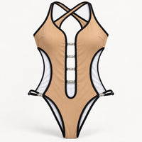 NWT Cupshe Tan Black Rhinestone Strappy Cutout One Piece Swimsuit Size Small