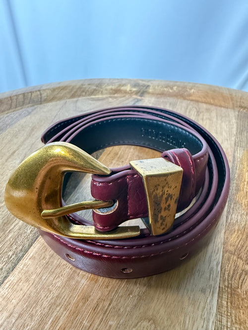 NWT 8 Other Reasons Women’s Harper Burgundy Gold Buckle Belt Size 1X/2X
