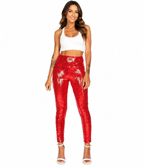 NWT Tipsy Elves Red Sequin High Waisted Leggings Size Small