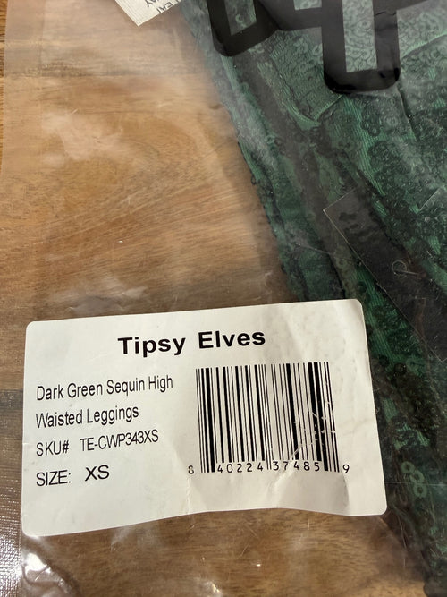 NWT Tipsy Elves Dark Green Sequin High Waisted Leggings Size XS