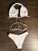 NWT Cupshe Bright White Crisscross Halter Cheeky Bikini 3Pc Mesh Cover Up Size S