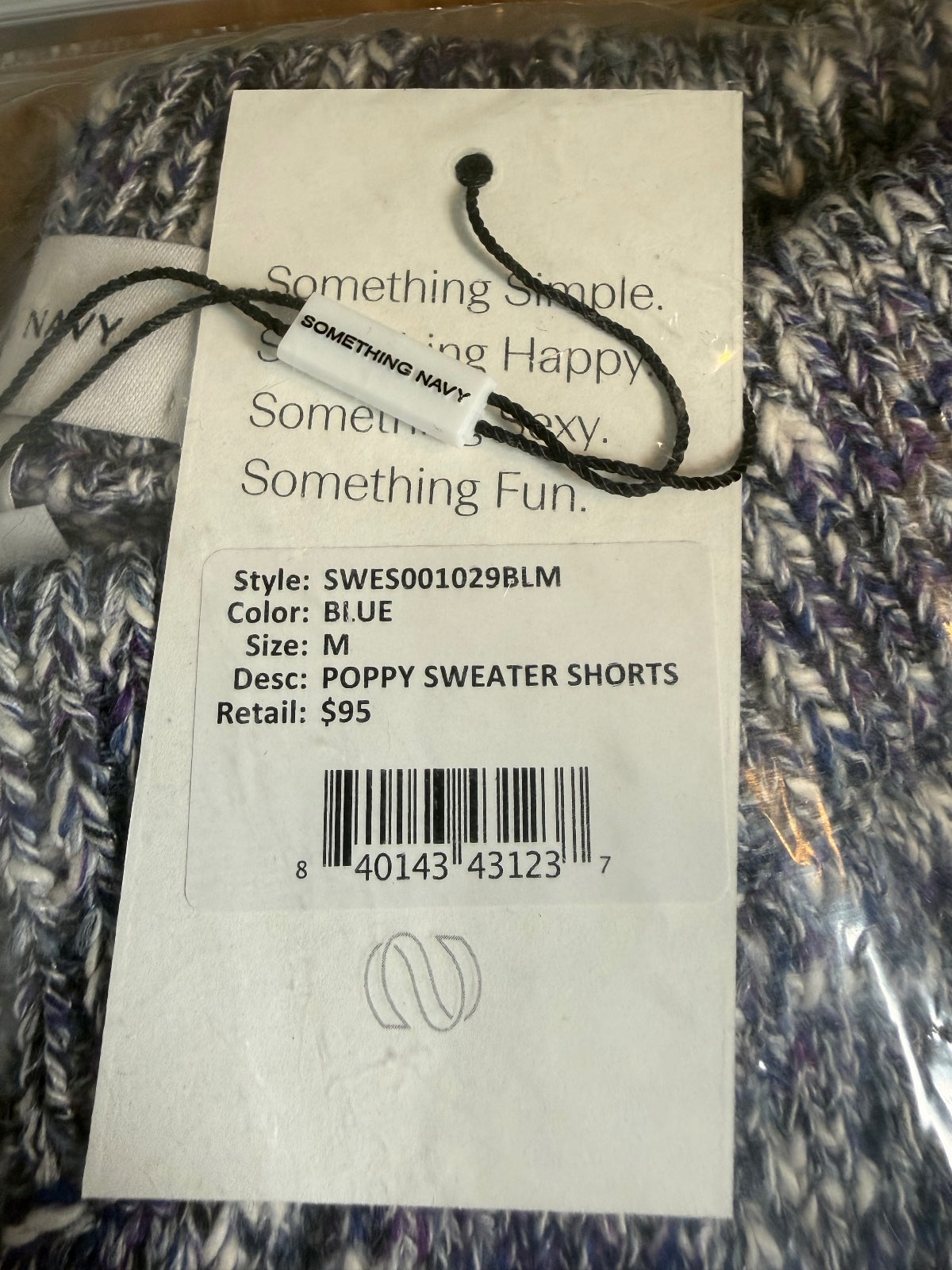 NWT Something Navy Poppy Blue Marled Knit Sweater Shorts Size Medium