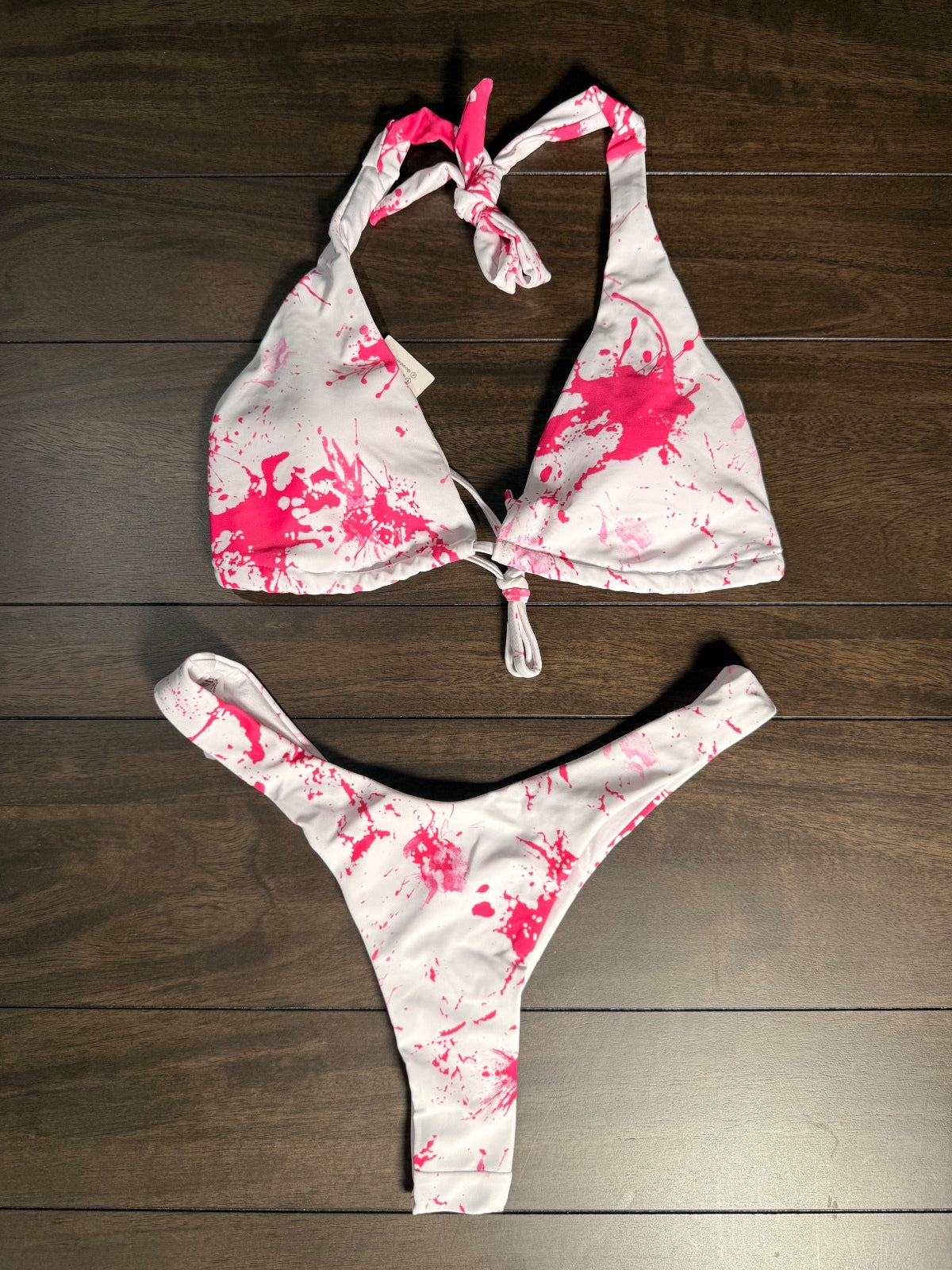 NWT CUPSHE White Hot Pink 3 Piece Bikini Reversible Cover Up Size Small