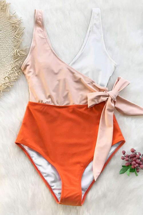 NWT Cupshe Orange And White Bowknot One piece Swimsuit Size XS