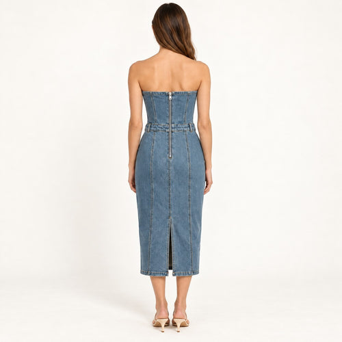 NWT Steve Madden Denim Corset Midi Dress Size Small