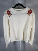 NWT Something Navy Ivory Floral Embroidered Crew Neck Sweater Size Large