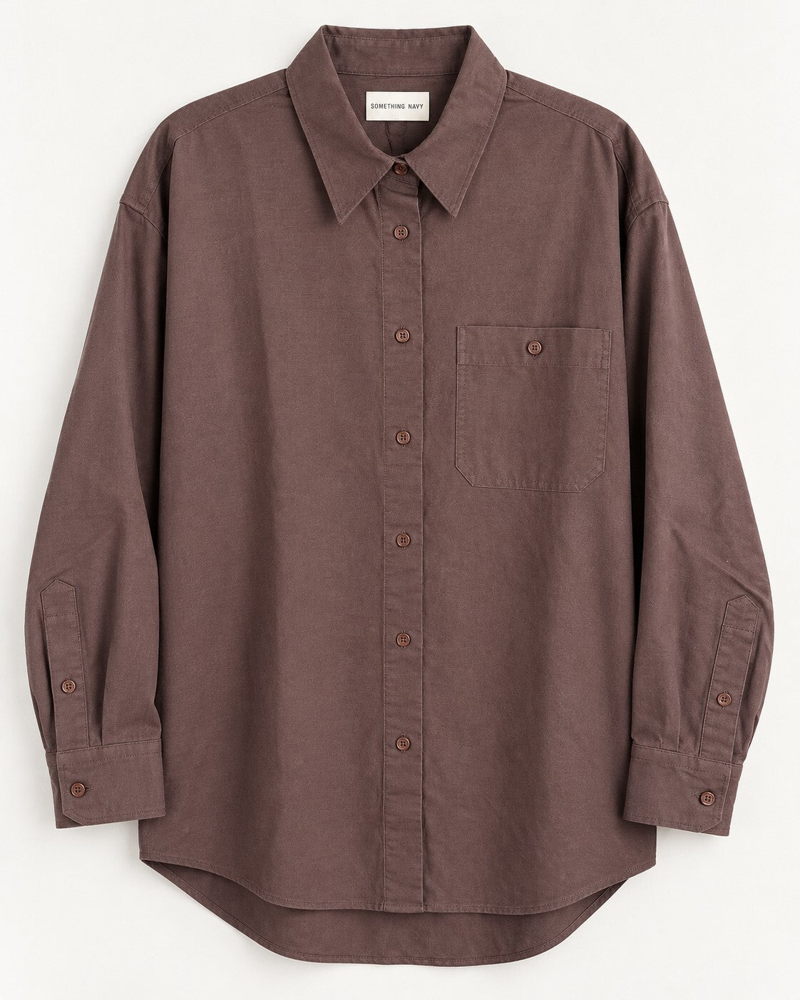 NWT Something Navy Brown Classic Button Up Long Sleeve Shirt Size XS